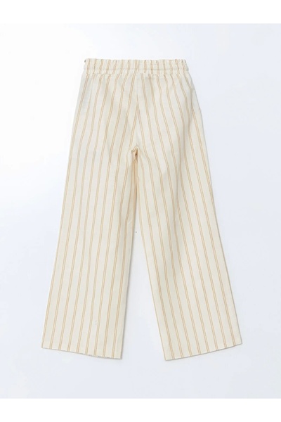 LC Waikiki Lcw Kids Beige Elastic Waist Striped 100% Cotton Girls' Trousers