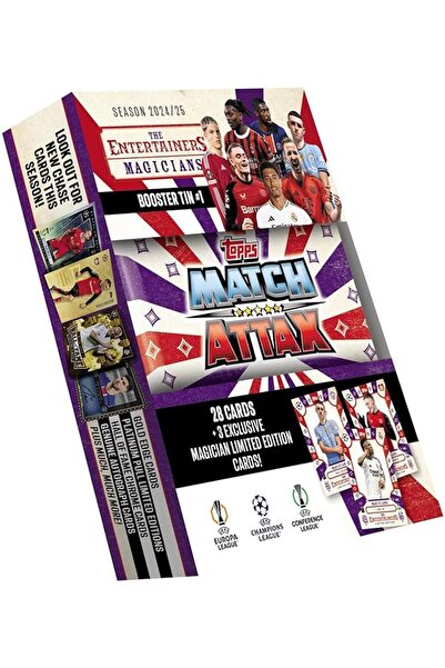 Topps علبة تعزيز السحرة من توبس ماتش أتاكس 24/25 - 28 بطاقة + 3 خبراء سحرة: فودن، ويرتز، فيني جونيور