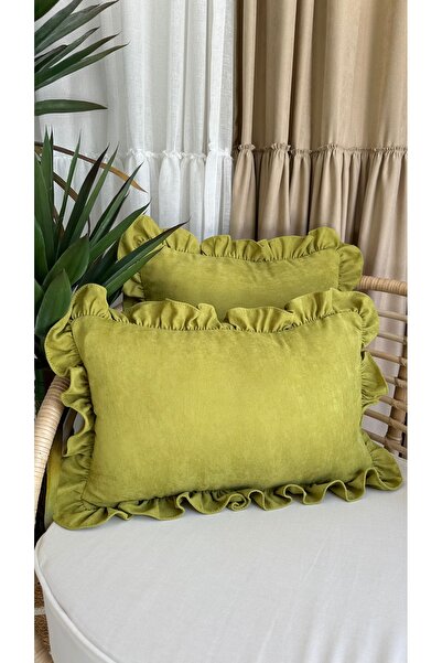 Decamor home Vintage Ruffled Throw Pillow Cover Oil Green Throw Pillow 1Pc