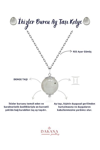 DAKANA JEWELLERY Certified Natural Moonstone Gemini Silver Necklace