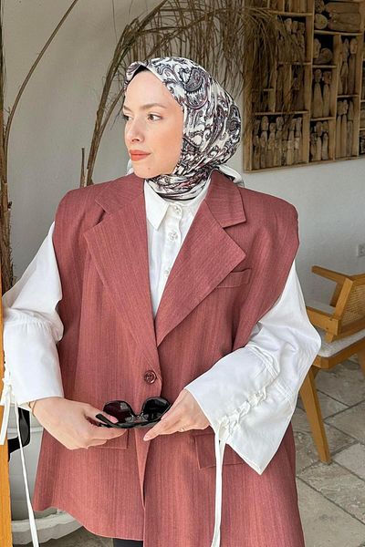 lamelif Κρέμα μαλακό κασκόλ με ρετρό σχέδιο