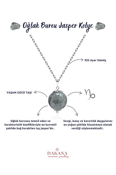 DAKANA JEWELLERY Certified Grey Jasper Natural Stone Capricorn Zodiac Sign Silver Pendant
