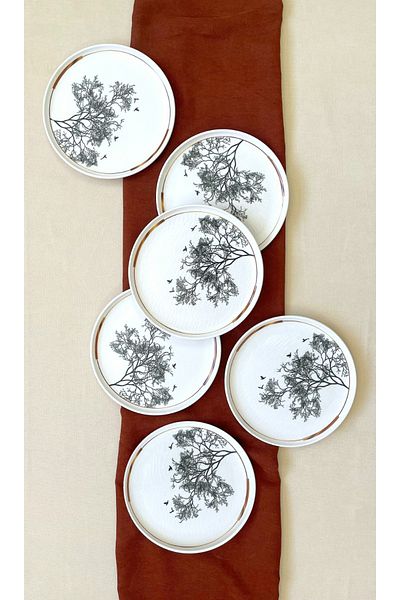 Erbaşlar Luxury Ceramic Wish Pattern Cake Set for 6 People Service Plate