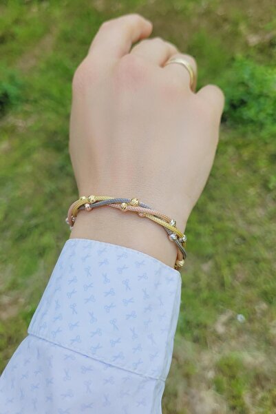 Piyera Silver Dorika Toplu Sarmal Üçlü Kordon Renkli Gümüş Bileklik