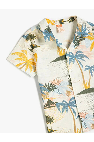 Koton Palm Printed Buttoned Cotton Ecru Baby Boy Shirt 5Smb60057Tw