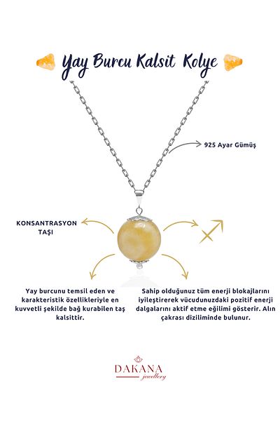 DAKANA JEWELLERY Certified Calcite Natural Stone Sagittarius Silver Necklace