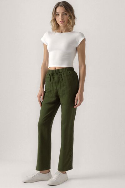 Vitrin Buttoned Crinkle Fabric Trousers