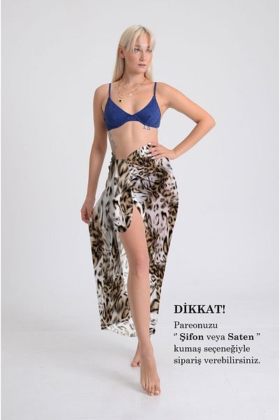 DESENİX Modern Leopard Print Pareo - 100X145 cm - Silky Chiffon & Luxury Satin Fabric Option - Beach Dress