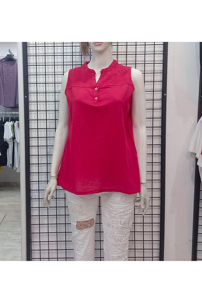 Butik Şans Button Detailed Zero Sleeve Cotton Blouse