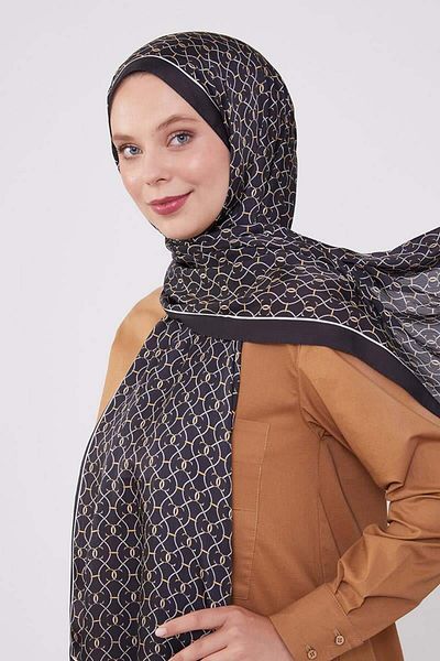 FİVESCARF Black Chain Pattern Brand Shawl