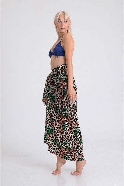DESENİX Colorful Leopard Print Pareo - 100X145 cm - Silky Chiffon & Luxury Satin Fabric Option - Beach Dress