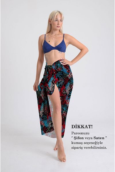 DESENİX Colorful Dotted Flowers Pareo - 100X145 cm - Silky Chiffon & Luxury Satin Fabric Option- Beach Dress