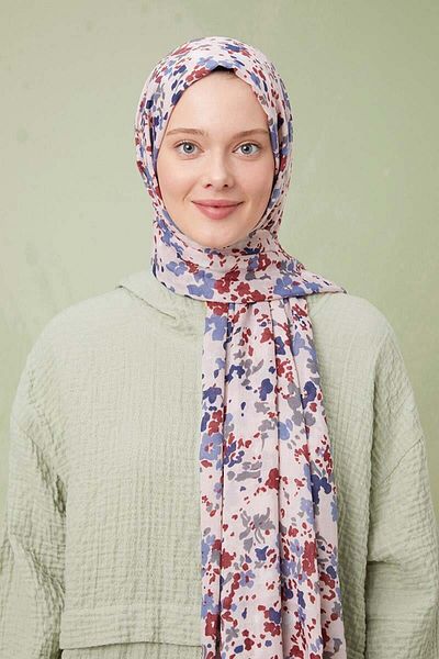 FİVESCARF Βαμβακερό σάλι με μικτό λουλουδάτο μοτίβο ανοιχτής πούδρας