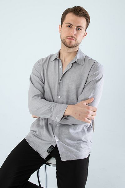 YXC Trend Maker Мъжка сива ленена риза със свободна кройка