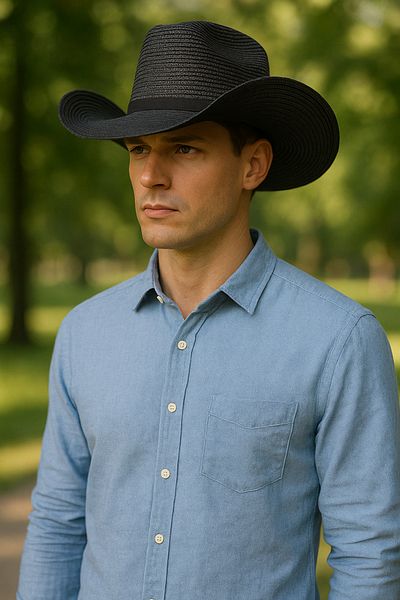 LAGRANZE Straw Stripe Detail Casual Men's Cowboy Hat