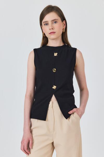 Rays Bluză fără mâneci cu nasturi aurii negru 2203