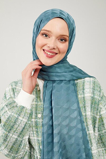 Levidor Su Yeşili Ay Desen Jakarlı Elegance Şal