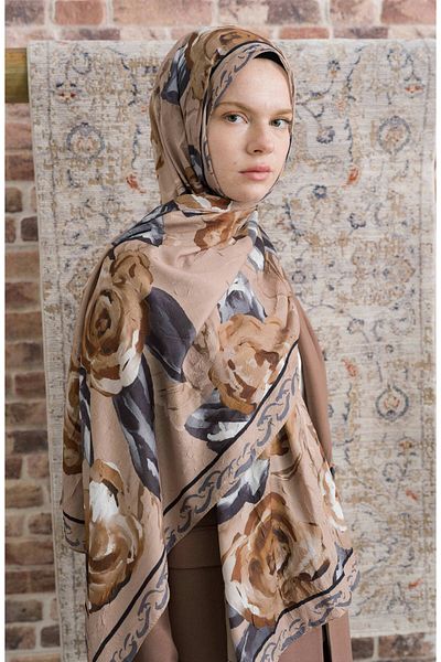 Fatma Atasoy Rose Patterned Mink Crash Shawl