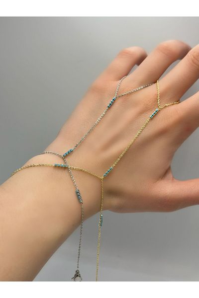 MyladyAccessoriess Blue Stone Detailed Thin Steel Shahmeran Silver