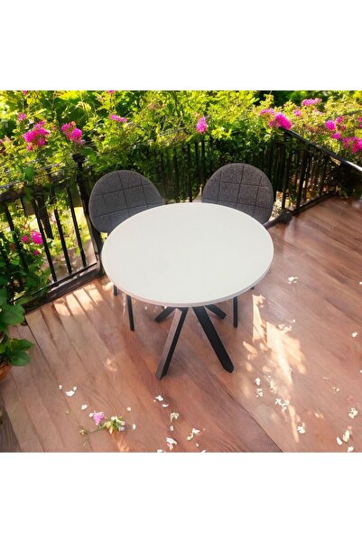 BAMBEDS MOBİLYA Bambeds Mobilya 70x70 Beyaz Yuvarlak Balkon Masa Ahtapot Ayak...