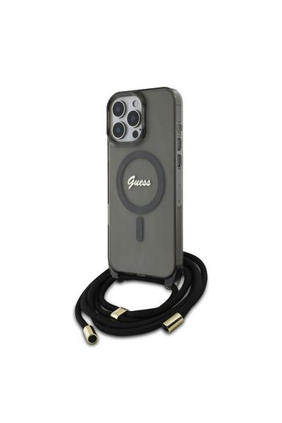 Guess Case for iPhone 16 Pro - Guess IML Crossbody Cord Script MagSafe (GUHMP16LHCTSGNSK) - Black