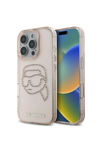 Karl Lagerfeld Case for iPhone 16 Pro - Karl Lagerfeld IML Rhinestones (KLHCP16LHKHDCELP) - Pink Karl Head