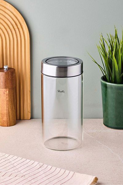 Perotti Cassetto 1250 ml Stainless Steel Borosilicate Glass Jar with Lid 10X20 cm