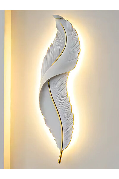 3D AKSESUAR DÜNYASI Büyük Boy Dekoratif Tüy Şekilli Işıklı Duvar Dekoru Modern Aplik