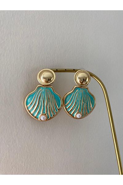 marsel aksesuar Mussel Figured Pearl Detail Green Earrings