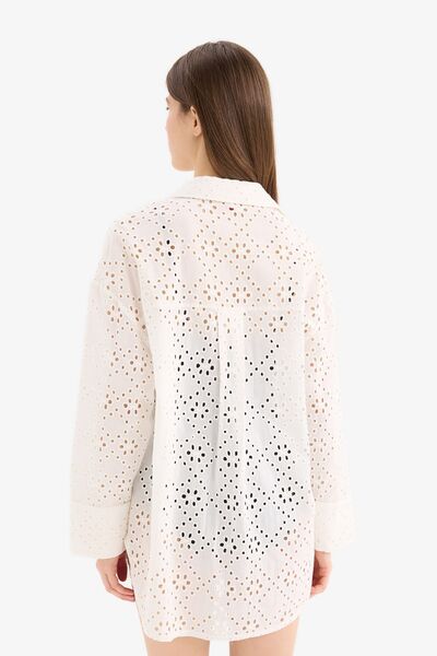 DeFacto Regular Fit Pamuklu Brode Plaj Gömleği-Fall in Love C0506AX25SM