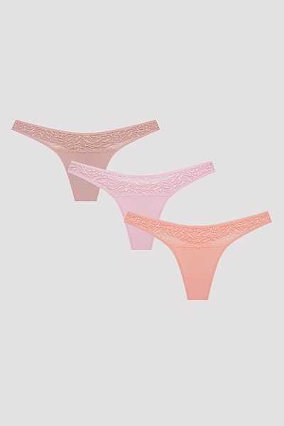 Penti Coral Vibes Πολύχρωμο στρινγκ εσώρουχο 3 τεμαχίων με λεπτομέρεια από δαντέλα
