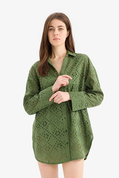 DeFacto Regular Fit Cotton Brode Beach Shirt-Fall in Love C0506Ax25Sm