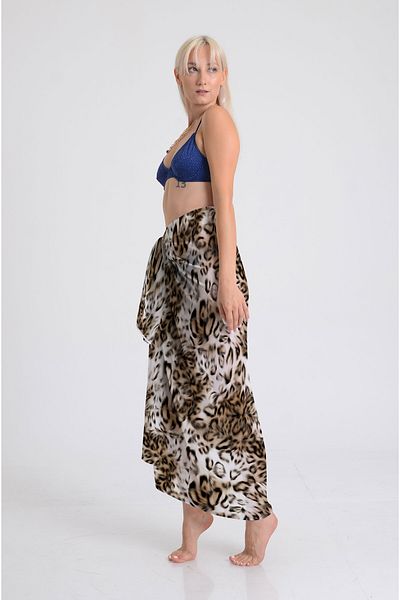 DESENİX Modern Leopard Print Pareo - 100X145 cm - Silky Chiffon & Luxury Satin Fabric Option - Beach Dress
