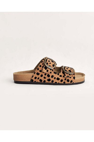 Chirpy Women's Leopard Flock Printed Patterned Double Buckle Summer Slippers