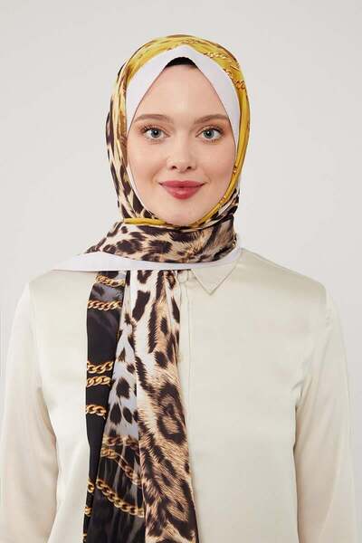 Levidor Taş Leopar Desen Violet Medine İpeği Şal