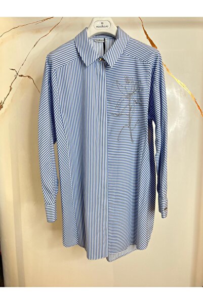 Moodbasic ZİNCİR İŞLEME DETAYLI ÇİZGİLİ GÖMLEK