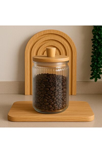 Qerhome Bambu Kapaklı Vakumlu Yivli Çok Amaçlı Erzak Kavanozu 800 Ml 1 Adet