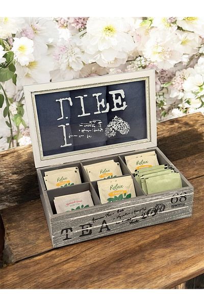 AHİR TİCARET Bamboo-Wooden 6 Compartment Tea Box with Lid