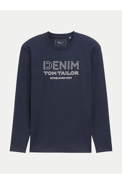 Tom Tailor Denim Tricou bărbătesc cu mânecă lungă 1043484 bleumarin