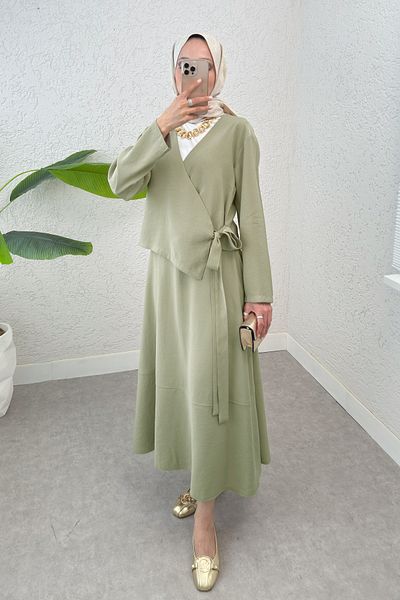 Salih Çelebi Side Tie Skirt Suit 2303 - Khaki