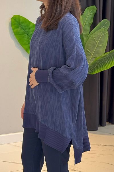 Nuss Μεταξωτό σατέν μοτίβο τουνίκ 3009 Navy Blue