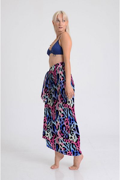 DESENİX Colorful Leopard Print Pareo - 100X145 cm - Silky Chiffon & Luxury Satin Fabric Option - Beach Dress