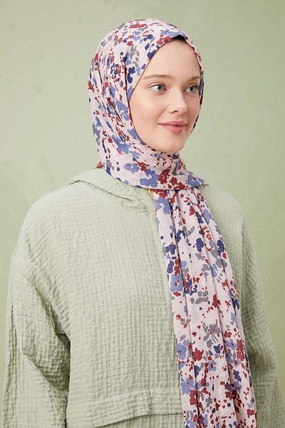 FİVESCARF Βαμβακερό σάλι με μικτό λουλουδάτο μοτίβο ανοιχτής πούδρας