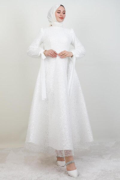 GİYZAMİLA Tansu Tesettür Abiye Beyaz