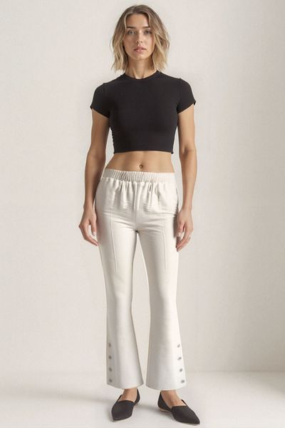 Vitrin Buttoned Crinkle Fabric Trousers