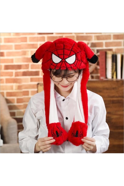 MJ TOYS Örümcekadam Şapka Kulakları Hareket Eden Şapka Işıklı Modlu Peluş Iro...