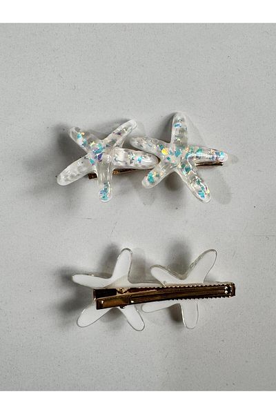 Motebarn Wear Girl's Crystal Star 2-Piece Clip Buckle White