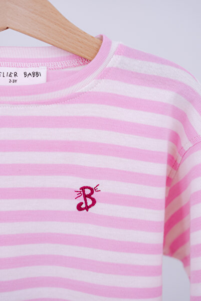 Atelier Babbi 100% Cotton Long Sleeve T-Shirt / Pink Striped