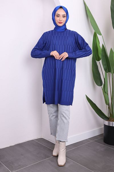 İmajButik Πλεκτό τουνίκ Navy Blue Cold Mercerized