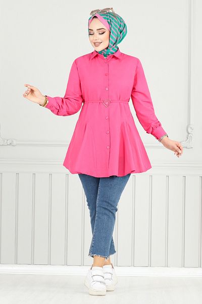 ModaMerve Cămașă cu centură 256ASN936-M Fuchsia